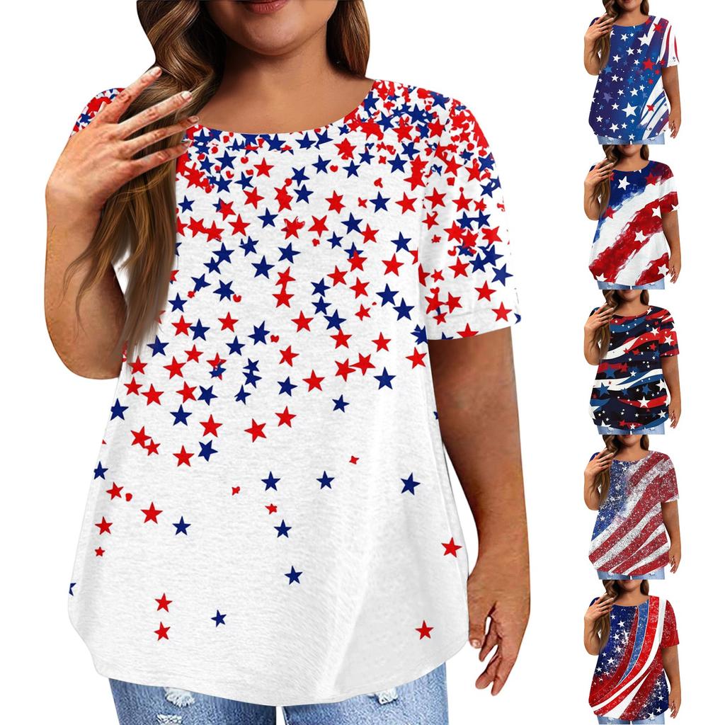 Women's Large Size T-Shirt Casual Tie-dye Round Neck Short Sleeve Top