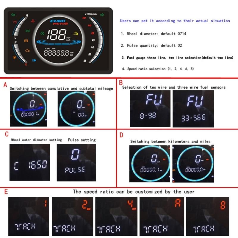 Waterproof Motorcycle Dashboard Odometer Speed Cluster Tachometer with Large LCD Digital Screen Fit for 150 CM150 Riders