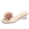 Large size flat slippers women's 2025 summer flower soft sole square head versatile slippers outer wear women's shoes foreign trade