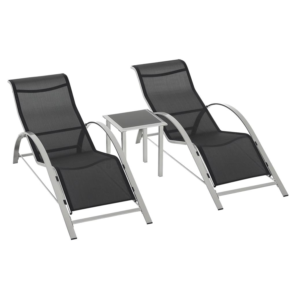 Three-Piece Curved Sun Lounger Set - Black