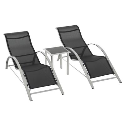 Three-Piece Curved Sun Lounger Set - Black