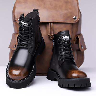 Jesień Zima Wysokie Retro Buty Robocze dla Mężczyzn Nowy Projektant Skóra Bycza But Męska Moda Casual Jednolity Kolor Buty na Platformie M