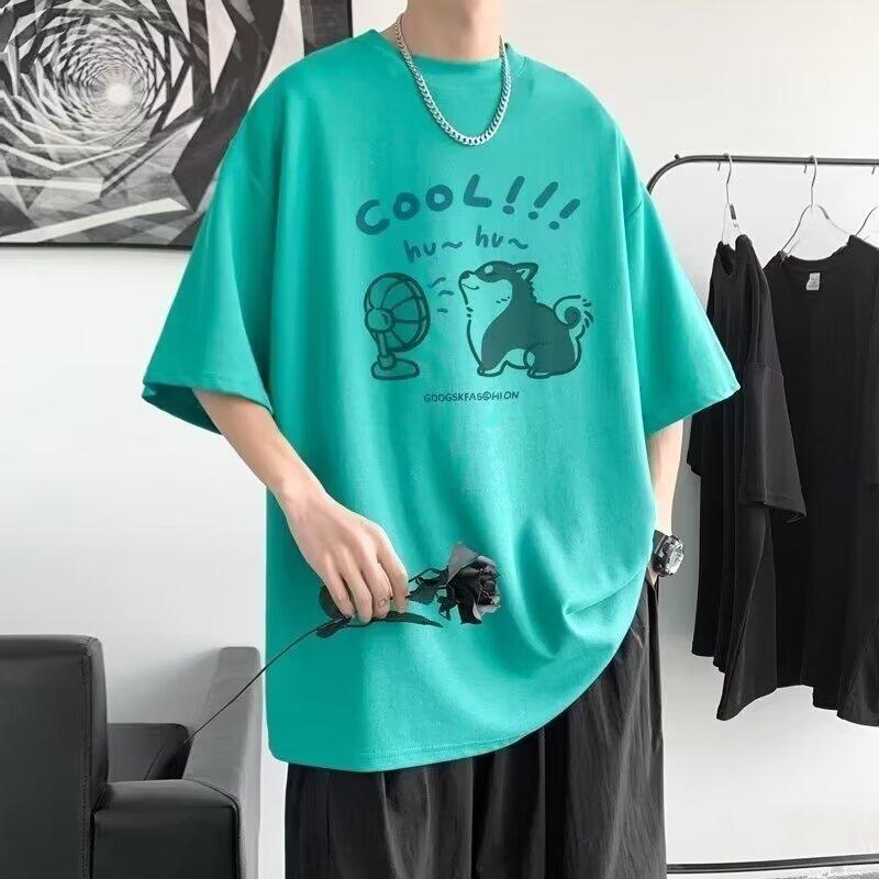 Camiseta de manga corta con cuello redondo y estampado de letras de moda para hombre para verano, top informal holgado