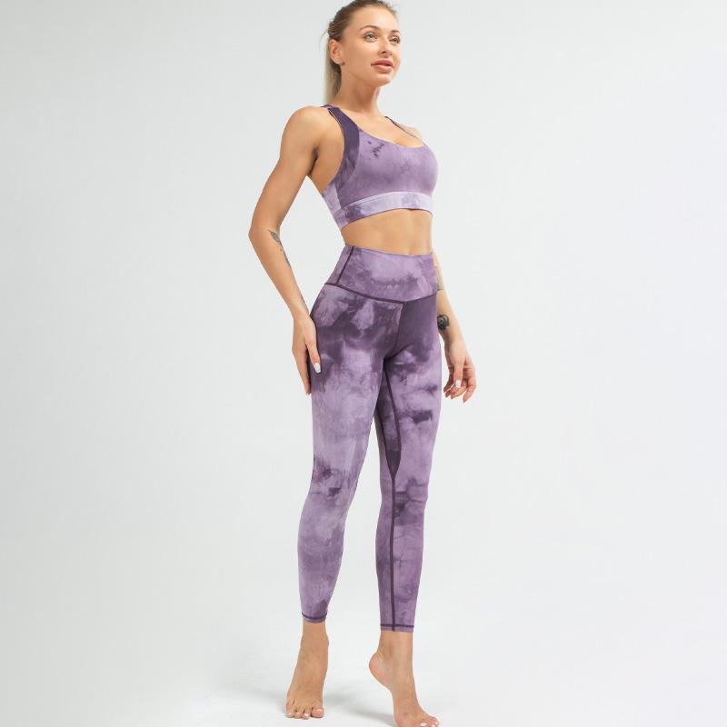 

Nessaj Tie-Dye йога Установить женщин назад Крест Бюстгальтер Top High Waist Тренажерный зал Leggings Спорт Бег Фитнес костюм Tracksuit