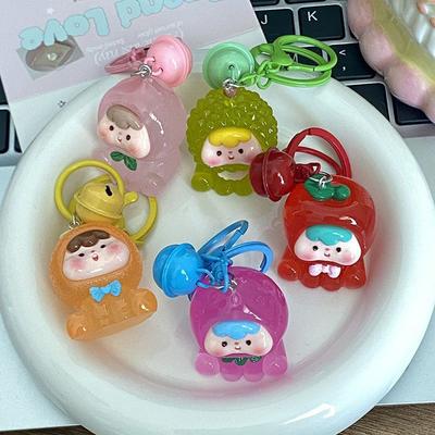 Kawaii Fruit Strawberry Orange Durian Resin Keychain Pendant Crafts Cute Doll Keychain Backpack Decoration Accessories Gifts