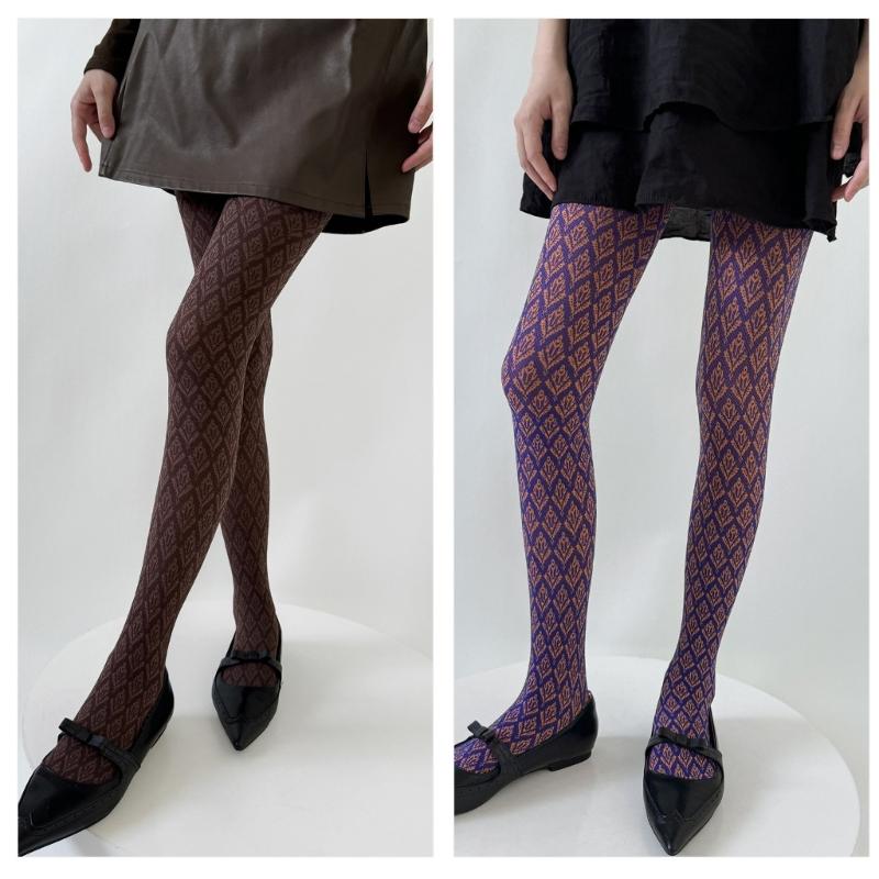 Women Vintage Sweet Girls Slimming Pantyhose Stockings Dark Floral Patterned Opaque Silky Skinny Tights Leggings Hosiery