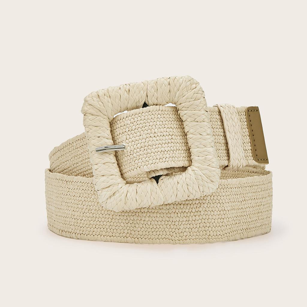 Minimally Circular Designed Buckle Decoration Women Casual Woven Belt Waist