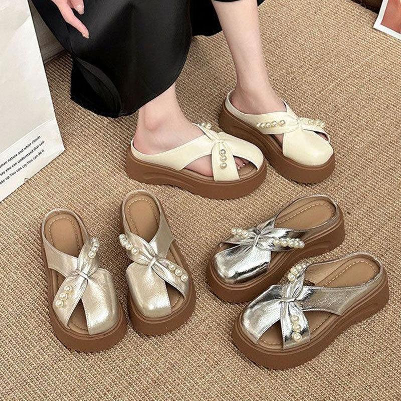 Fashion Temperament Versatile Pearl Hollow Girls Bag Head Slippers Summer 2025 New Wear Sandals Breathable Slippers