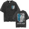 Attack on Titan Titano d'Attacco "Shingeki no Kyojin" Battaglia Vintage Lavato Oversize T-Shirt | Maglietta Streetwear Anime Unisex
