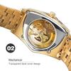 FORSINING Herren Skelett Automatikuhr Dreieckiges Zifferblatt Leuchtendes Edelstahlarmband oder Silikonarmband Gold-T Lässiger Stil