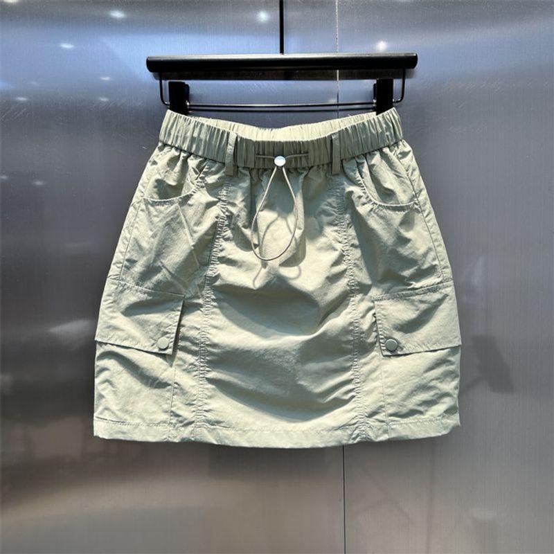 Summer New Drawstring Design Multi-Pocket Workwear A- line Skirt Loose Slim Looking Casual Easiest for Match Exposure-Proof Skirt