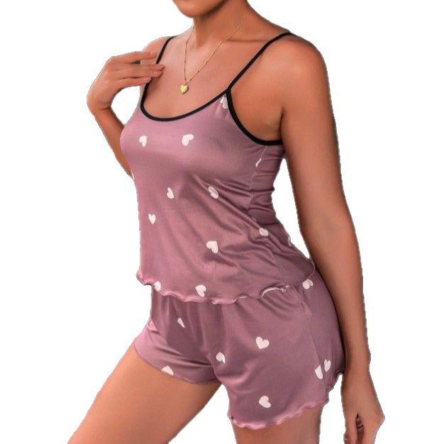 Summer Women's Two-Piece Pajama Set - Spaghetti Strap Vest & Shorts