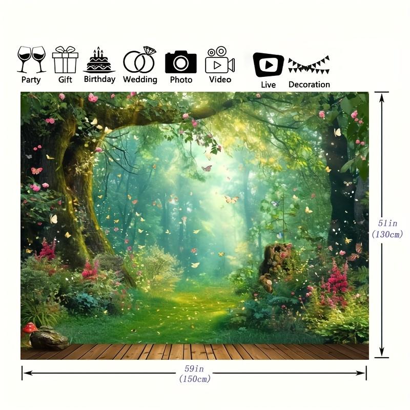 Magischer Wald Polyester Fotografie Hintergrund, Märchen Wunderland Pilz Blume Schmetterling Hintergrund, Party Dekoration
