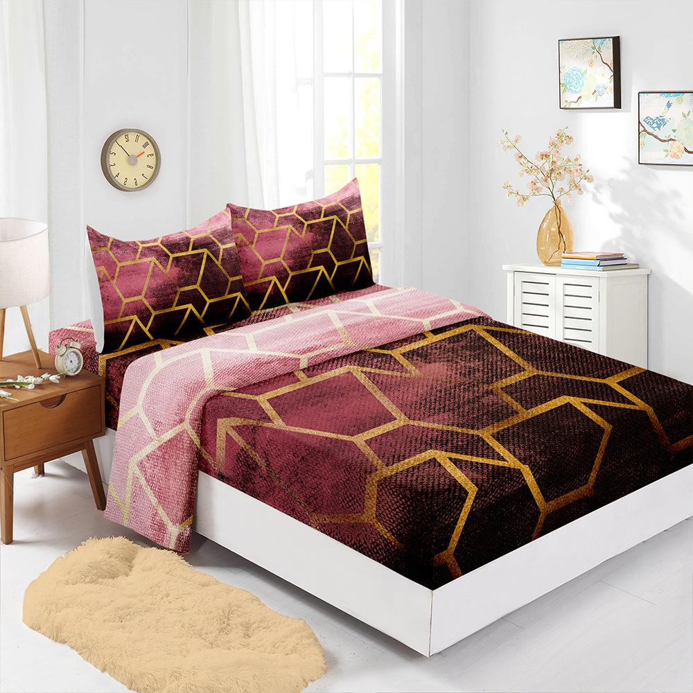Four-Piece Mattress Sheet Digital Printing Mattress Protective Cover Bedding Geometry