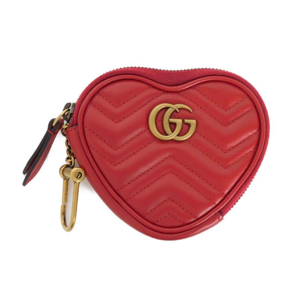 

Used 9539 Double G Heart Shape Coin Purse 699517 DTDHT 6433 7943 Current Chevron Key Ring Excellent Condition GG