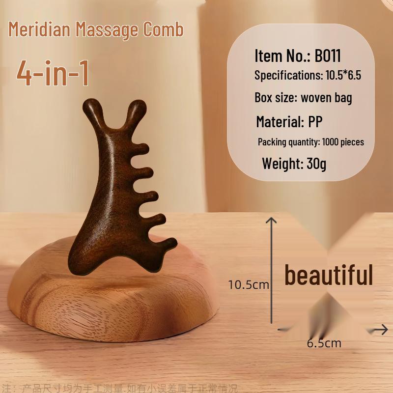 Sandalwood Five-Tooth Scalp & Gua Sha Massage Comb for Neck, Shoulder & Meridian Relief