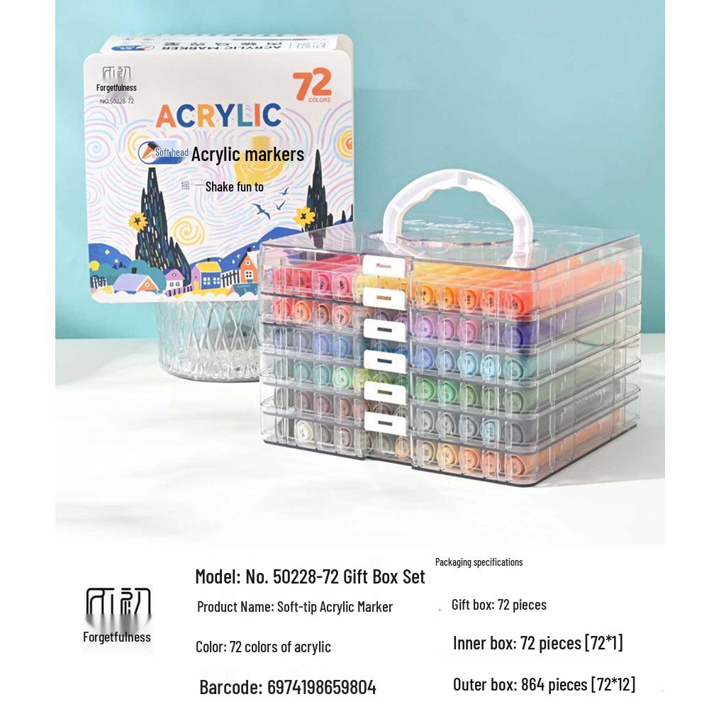 72-Color Soft Tip Acrylic Markers & Watercolor Pens for Primary Students