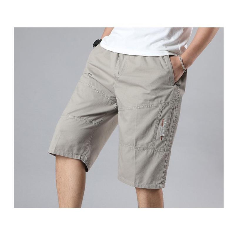 Men's Casual Cargo Shorts Elastic Waist Lightweight Multi Pocket Mid-Length Shorts for Outdoor