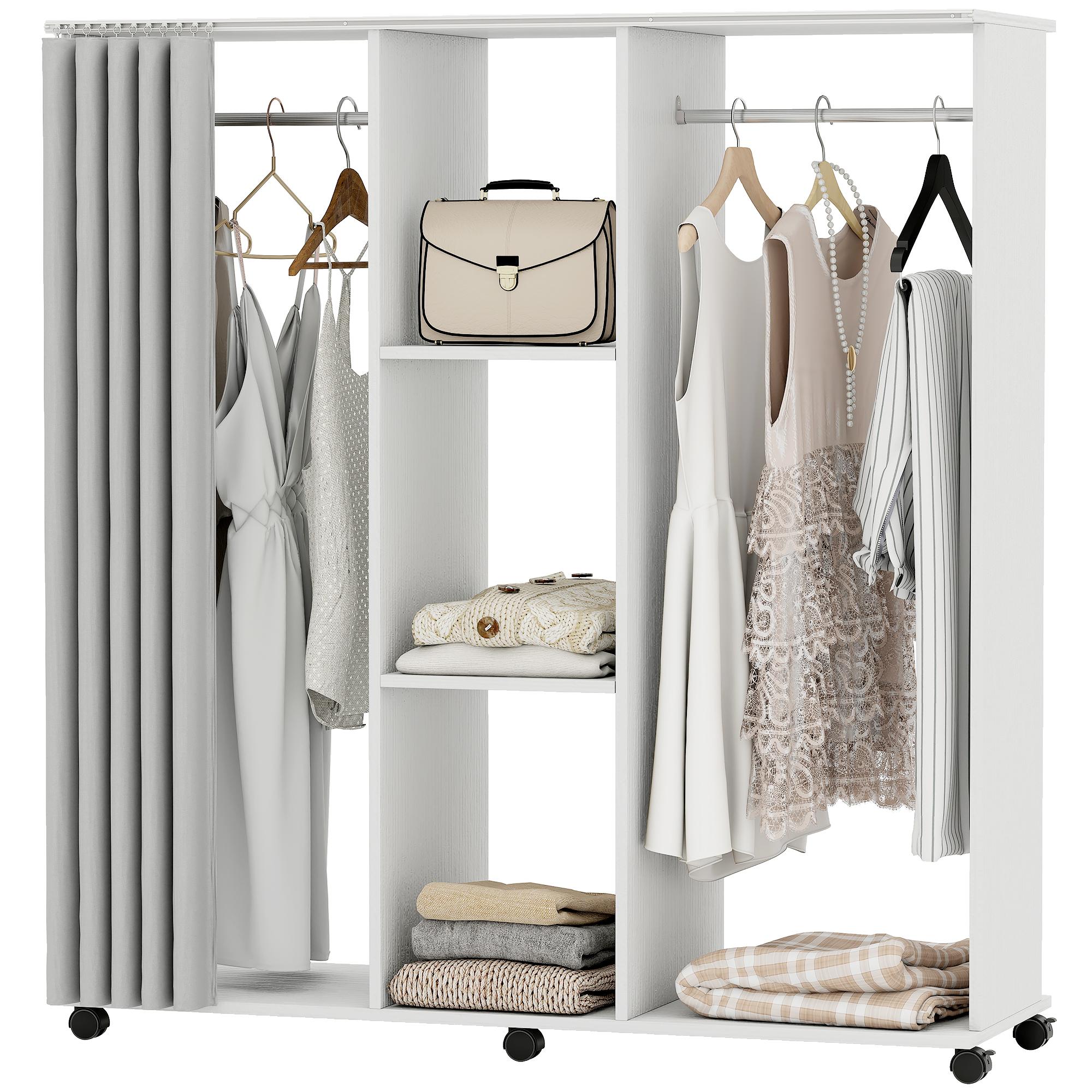 Armoire de rangement mobile pour vêtements Meuble de rangement 6 roues 120L X 40l X 128H Cm En bois blanc