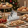 Festive Napkin Organizer Christmas Tree Holder, Stainless Steel Vertical Paper Towel Stand, Modern Metal Tray Decorative Dispenser for Holiday