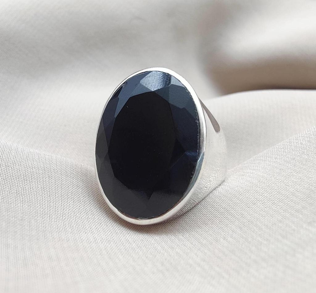 Black Onyx Ring: Handmade 925 Sterling Silver, Boho Gothic Style
