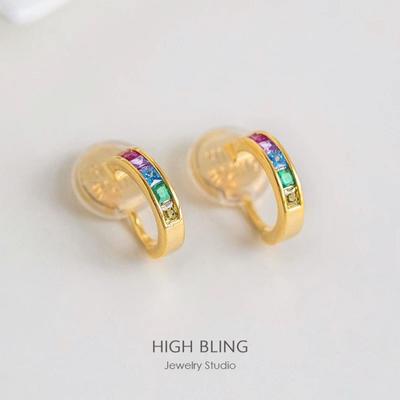 Boucles d'oreilles créoles en zircon coloré: Boucles d'Oreilles Clip à la Mode pour Femmes - Pas Besoin de Perçage, Collection Printemps/Été