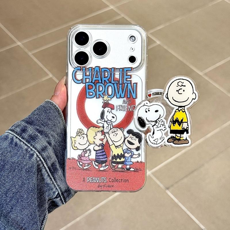 cartoon Cute Snoopy Magsafe Wireless Charge Case For iPhone 16 17 12 14 15 13 Pro Max Plus Air Funny Snoopy Magnetic Stand