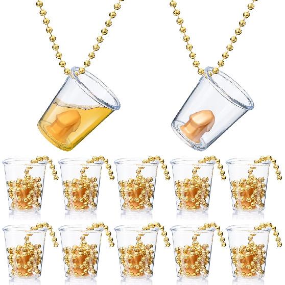 12 Pcs Bachelorette Shot Glasses with Metal Necklace, Bride Shot Glass for Bridal Shower Hen Night Wedding Party Girls Night Out Bride Squad Party