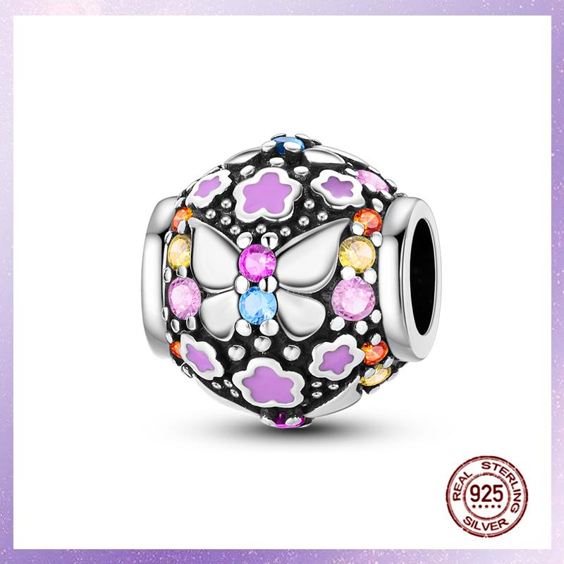 Purple Charms Copper Fit Original Pendant Bracelet Butterfly Glass Heart Feather Clip Charm Dangle Luminous Bead Diy Jewelry