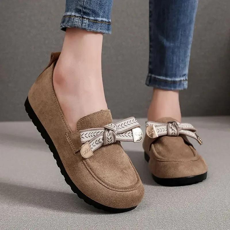Womens Loafers Soft Bottom Low Heel Elegant Women Flat Shoes Fashion Bow Shoes for Women Anti-slip Comfort Flat Bottomed Zapatos