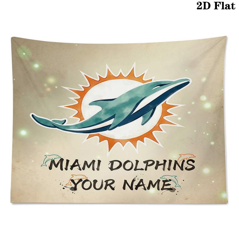 Benutzerdefiniertes Namensschild Miami Dolphins Bedruckter Wandteppich – Wandbehang für Schlafzimmer, Studentenwohnheime und Heimdekoration