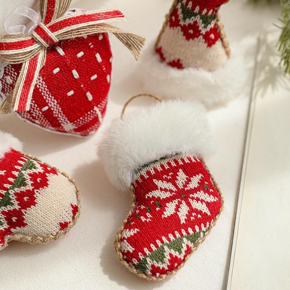 Cloth Craft Christmas Tree Ornament Hangging Delicate Christmas Decoration Handmade Boots and Hat Designs Christmas Caps Pendant