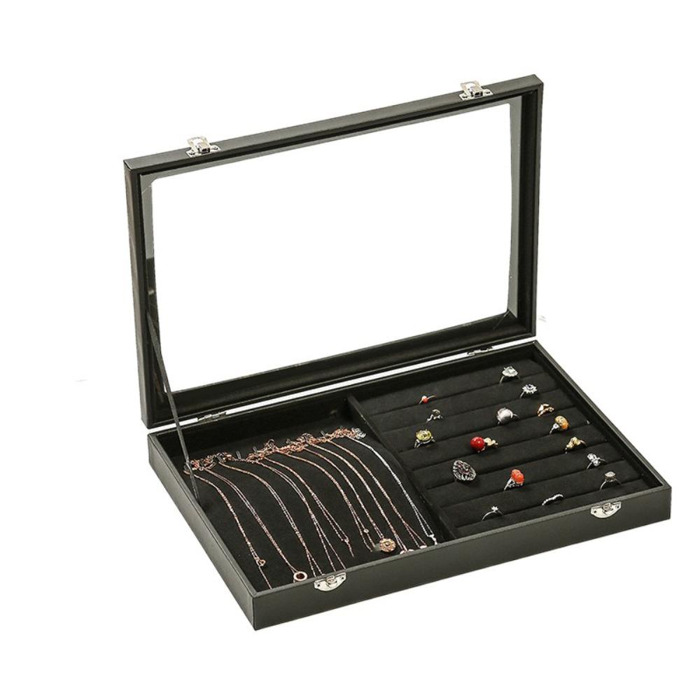 PU Leather Jewelry Storage Tray Wooden Jewelry Organizer Holder Velvet Jewelry Box  Gift