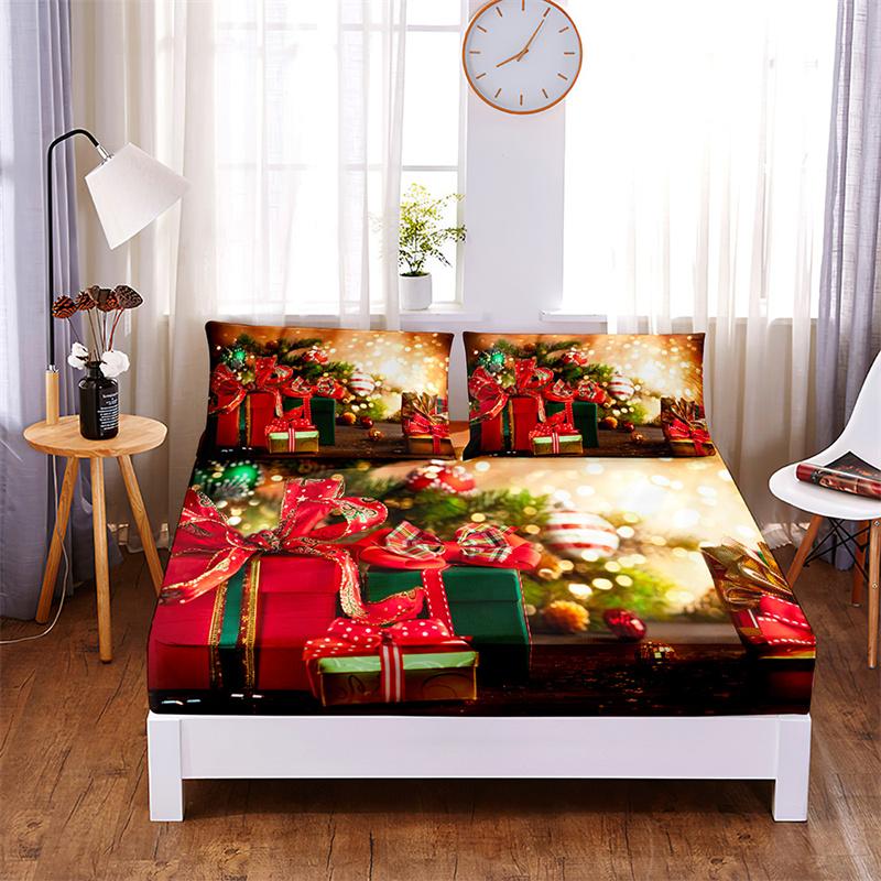 Bedding Set Christmas Fitted Sheet Set Bed Set Mattress Cover Four Corners Elastic Band Non Slip Bed Sheets and Pillowcases