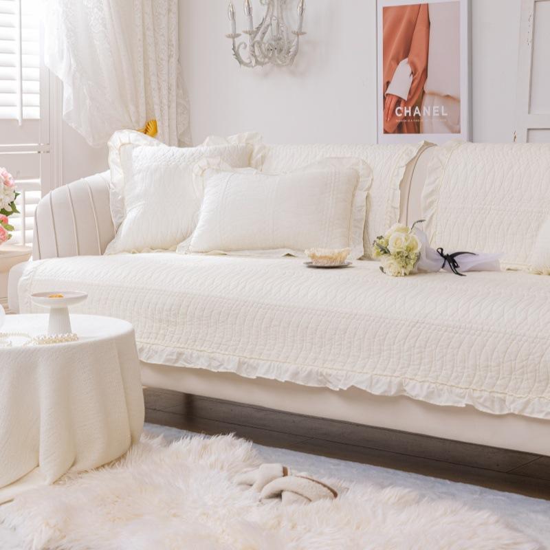 

Pure Cotton Ruffle Edge Sofa Cushion Universal In All Seasons, Cotton Fabric Non-Slip Seat Cushion Cover Cloth, Simple Modern Sofa Cover 70*70cm