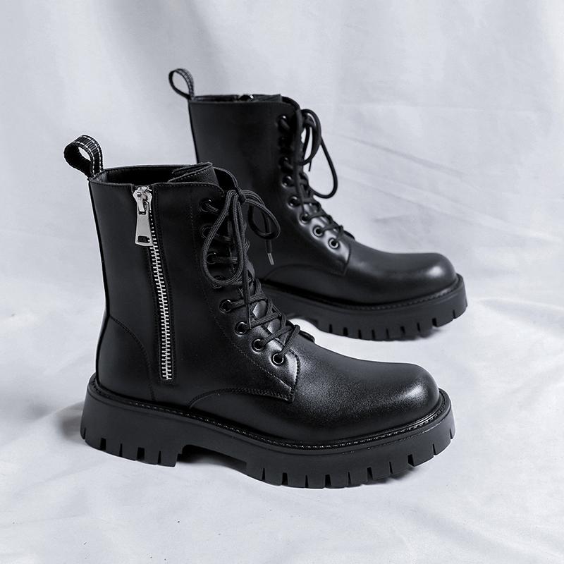 High-Top-Motorradstiefel für Herren Luxusmode Echtes Leder Schuhe Party Nachtclub Kleid Cowboy Plateau-Stiefel Lange Stiefel Mann