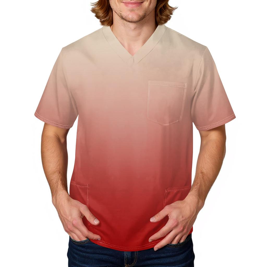 Men's Tie, Gradient Print Top | V,Neck With Pockets, Comfort Fit For ,Care & Daily Work