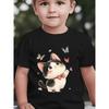 European sizes Kids' Short-Sleeved Spring, Summer And Autumn Cute Cartoon Cat Bow Tie Polka Dot Print Children'S Fashion Casual Versatile Top