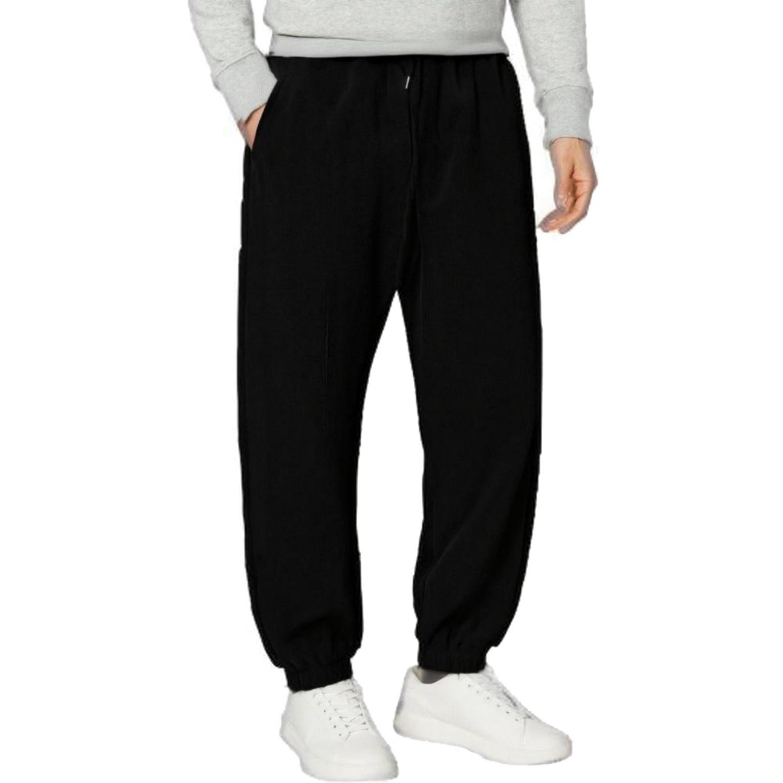 Men s -color Casual Double-sided Warm Drawstring Pants L чёрный