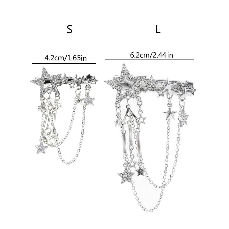 Punk Hair Clip for Women Girl Vintage Crystal Star Tassel Hairpins Harajuku Y2K Fashion Headwear Hair Jewelry Accessory