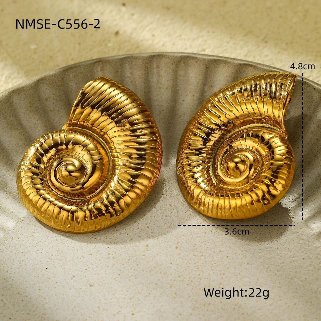GEMCHIC Women's Golden Seashell Geometric Woven Stainless Steel Earrings