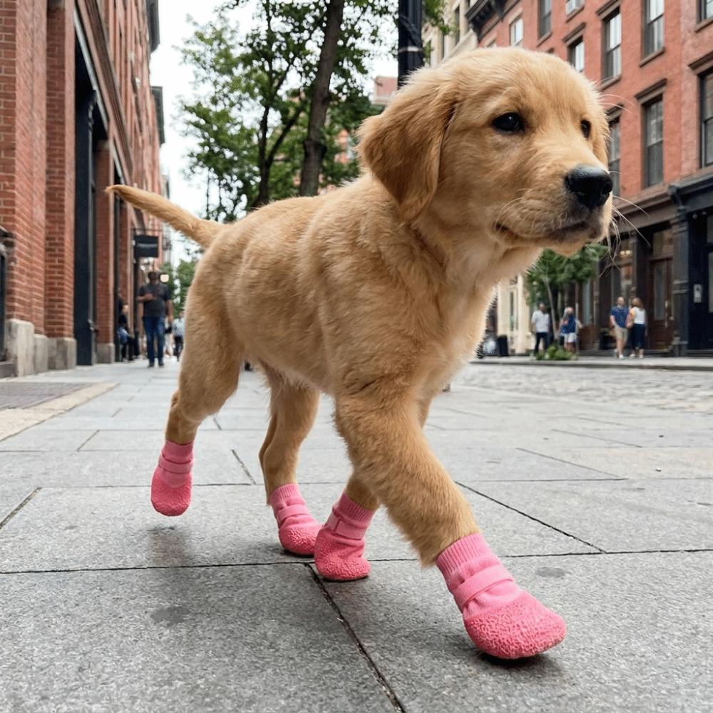 4PCS Breathable Dog Mesh Shoes Adjustable Anti-slip Pet Socks Pet Boots  Outdoor Walking