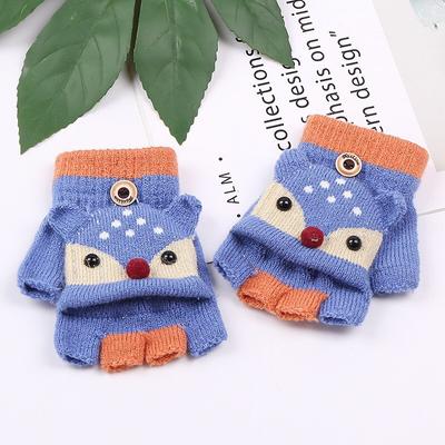 Autumn Winter Children Warm Half Finger Flip Gloves Cute Cartoon Knit Gloves for Boys Girls Kids Gloves Mittens 3-6years Old