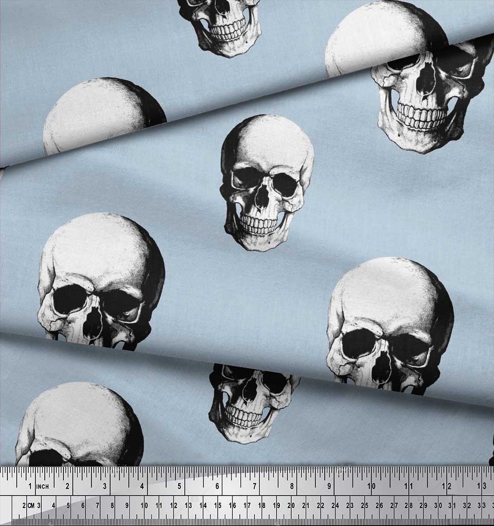 Soimoi Japanischer Krepp-Satinstoff, Horror-Totenkopf, Halloween-Druck, Meterware, 107 cm