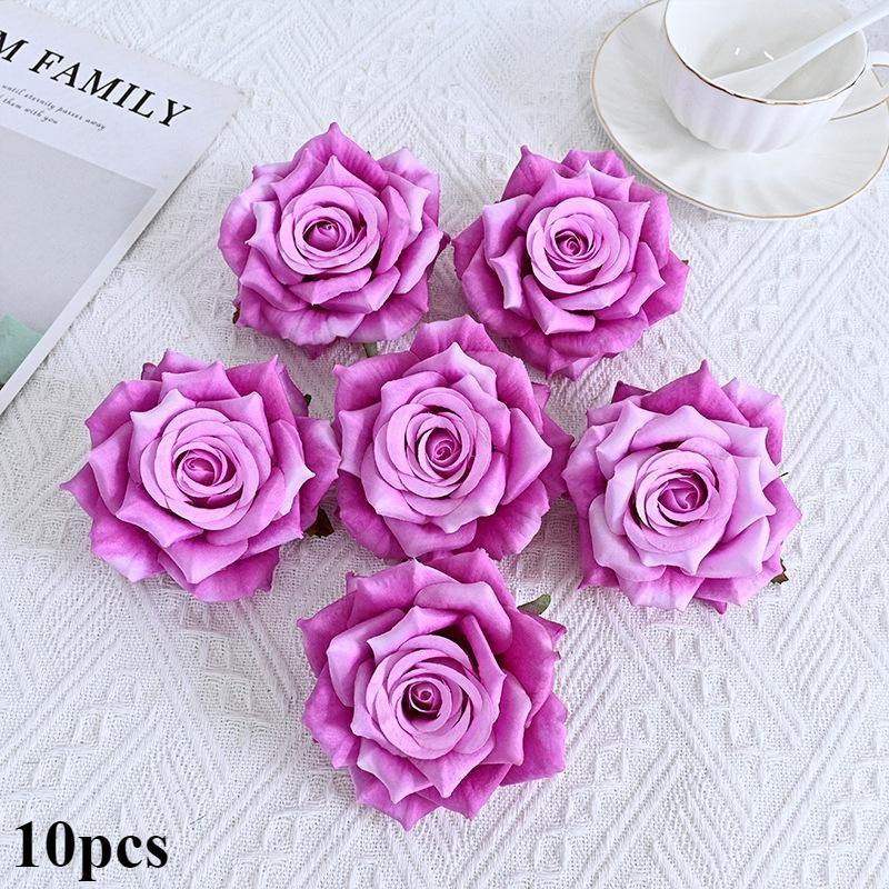 

10 шт. Высокое моделирование алмазных цветочных головок, поделки из роз своими руками, подходят для цветочных композиций, свадебных украшений, имитация цветов 10pcs фиолетовый
