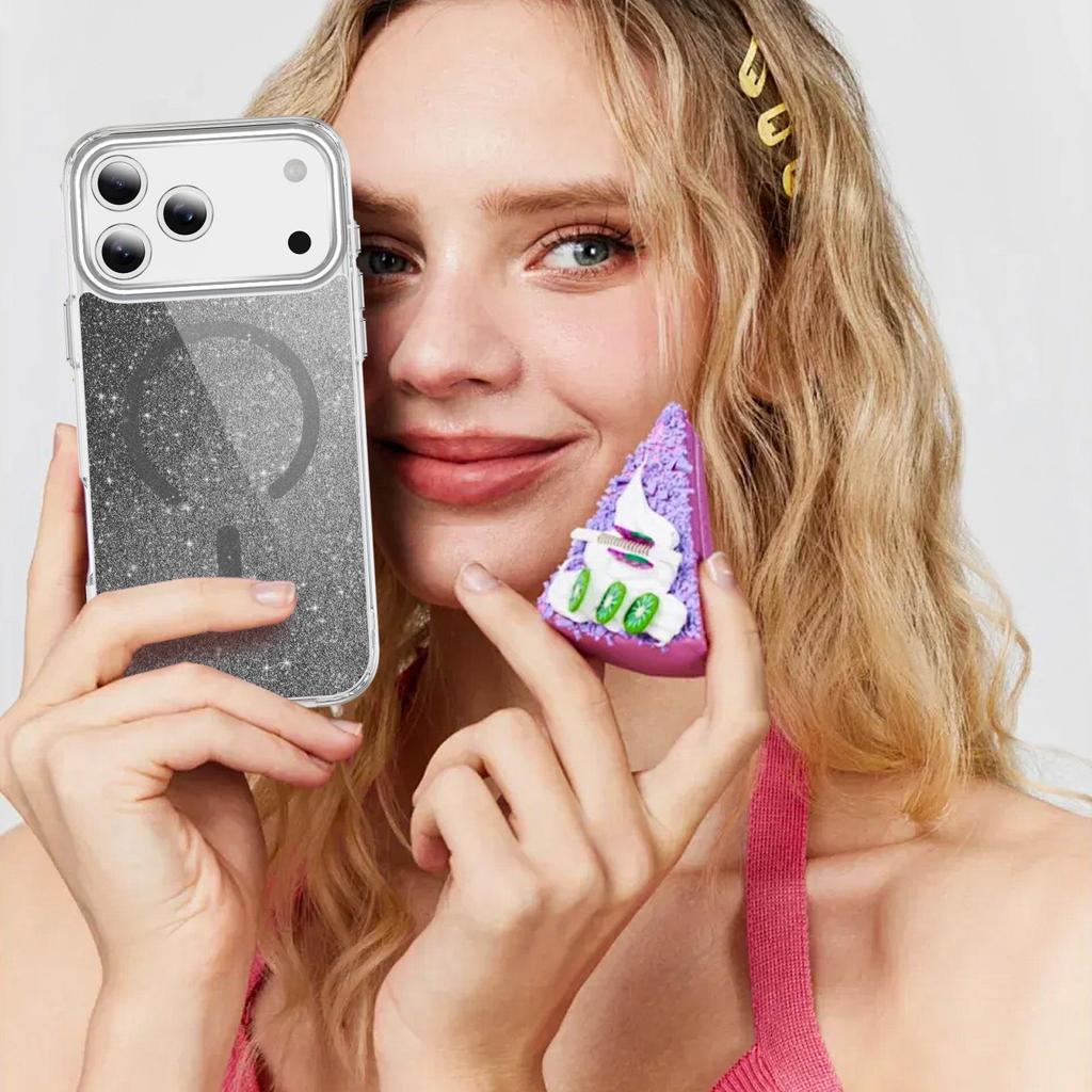 Custodia protettiva magnetica glitterata per iPhone 17 Pro Max con pulsanti in lega di alluminio