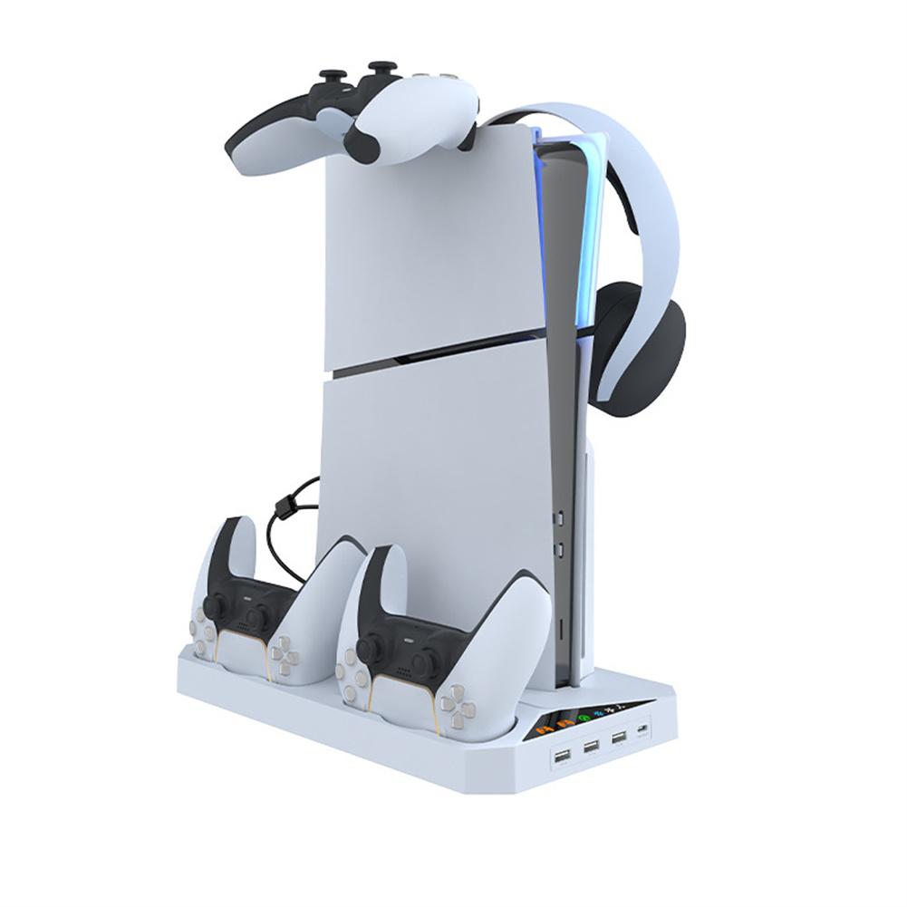 Cooling Stand Compatible For PS5 Slim Disc & Digital Console Dual Controller Charging Station With Headset Holder
