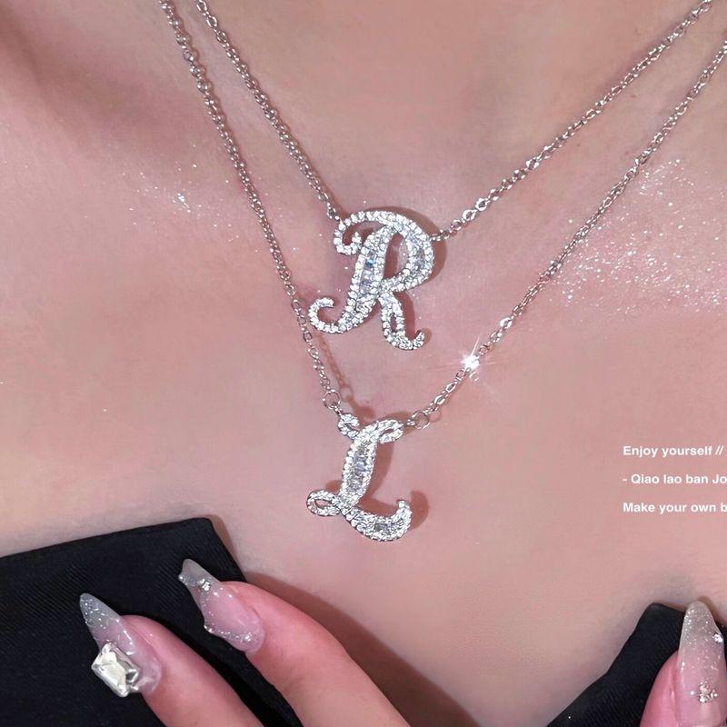 Letter Rhinestone Birthday Gift Silver Simple Necklace