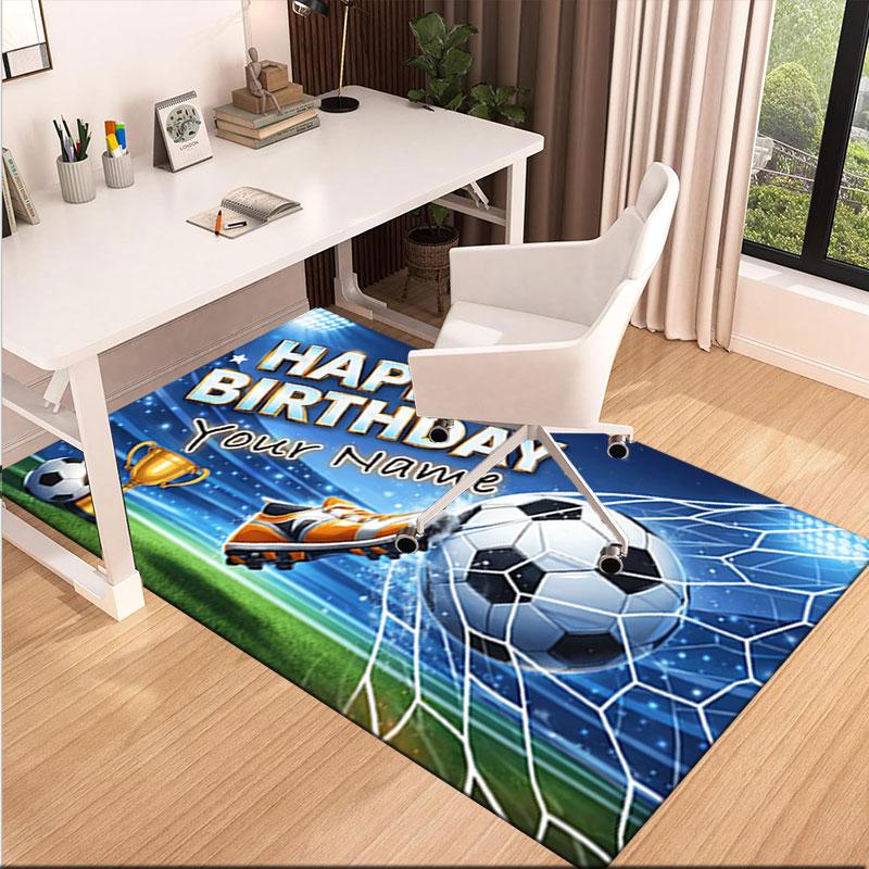 1PC Custom Name Happy Birthday Soccer Fan Theme Floor Mat Ideal for Living Room, Game Rooms, Office, Bedroom,Floor Mat Playful Design