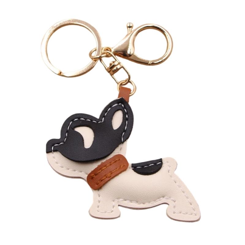 Leather Keychain Detailed French Bulldog Artwork Pendant Keyring Unique Present for  Birthday Holiday
